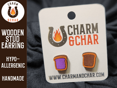 Peanut Butter and Jelly Wood Stud Earrings - Food Fashion Earring - Stud Earring - Charm and Char